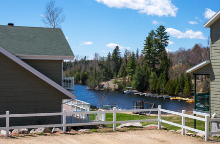 Mauricie,  Canada - May 11, 2014: Quebec, national park, houses on the Blanc lakeのeditorial素材