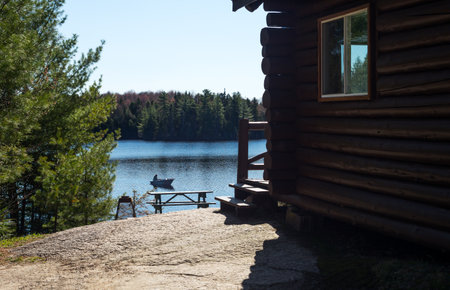 Mauricie,  Canada - May 12, 2014: Quebec, national park, a fishermen boat on the Vacance lakeのeditorial素材