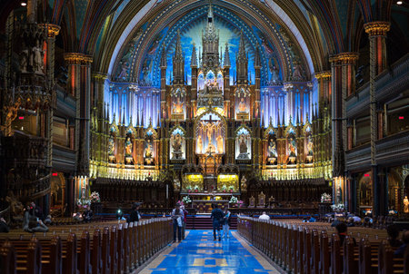 Montreal, Canada - May 13, 2014: Quebec, the full of colors inside of the Notre Dame cathedralのeditorial素材
