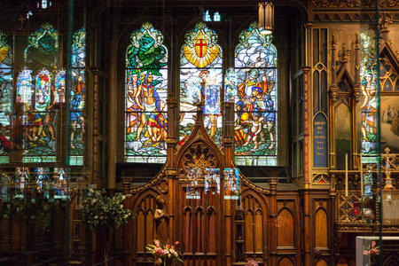 Montreal, Canada - May 13, 2014: Quebec, the full of colors inside of the Notre Dame cathedralのeditorial素材