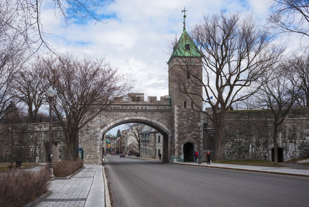 Quebec city, Canada - May 5, 2014: The walls and the St Louis gateのeditorial素材