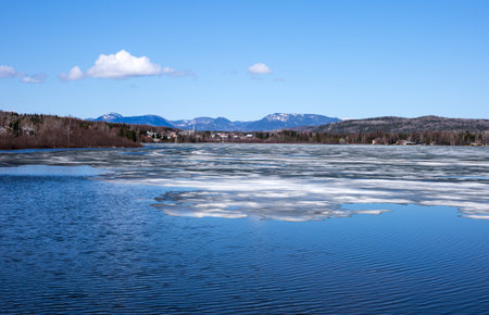 Quebec, Saint Aime Des Lacs, the still frozen St Mary lakeの写真素材