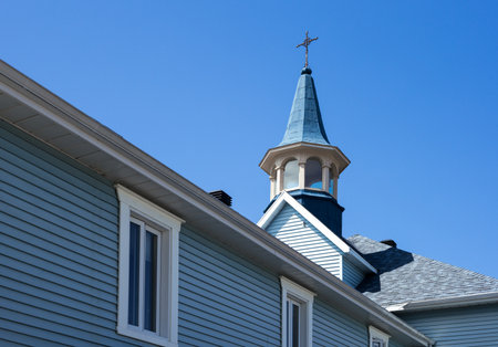 Quebec, Tedoussac, a church in the villageの写真素材