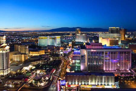 Las Vegas,  U.S.A. -  May 27, 20011:  Night view of the city from the top floor of a hotelのeditorial素材