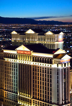 Las Vegas,  U.S.A. -  May 27, 20011:  Night view of the city from the top floor of a hotelのeditorial素材