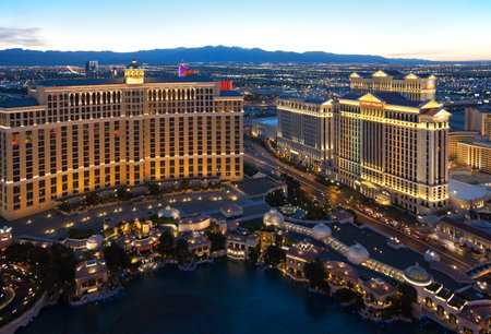 Las Vegas,  U.S.A. -  May 27, 20011:  Night view of the city from the top floor of a hotelのeditorial素材