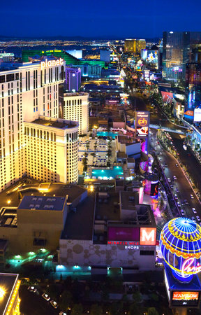Las Vegas,  U.S.A. -  May 27, 20011:  Night view of the city from the top floor of a hotelのeditorial素材