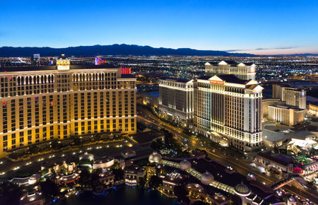 Las Vegas,  U.S.A. -  May 27, 20011:  Night view of the city from the top floor of a hotelのeditorial素材