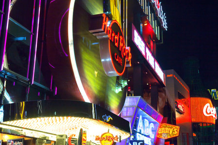 Las Vegas,  U.S.A. -  May 27, 20011:  Night view of the commercial signs in the city centerのeditorial素材