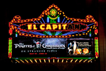 Los Angeles,  U.S.A. -  May 31, 2011: Hollywood, night viev of  neon sign on the Boulevardのeditorial素材