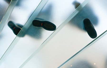 U.S.A., New York, Manhattan, 5th Avenue,  the stairs of the Apple storeの写真素材