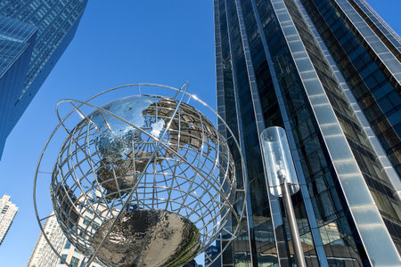 New York, U.S.A. - October 10, 2010: Manhattan, upward view of the Globus and the Trump tower in Columbus Circleのeditorial素材