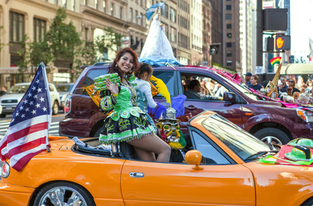 New York, U.S.A. - October 10, 2010: Manhattan, 5th avenue, the parade of the Hispanic Comunityのeditorial素材