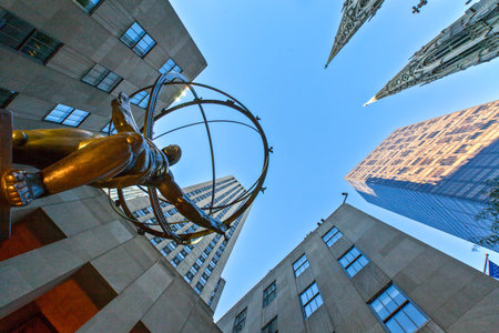 New York, U.S.A. - October 8, 2010:  Manhattan,5th avenue,the Atlas statue in front of the St.Patrick cathedralのeditorial素材