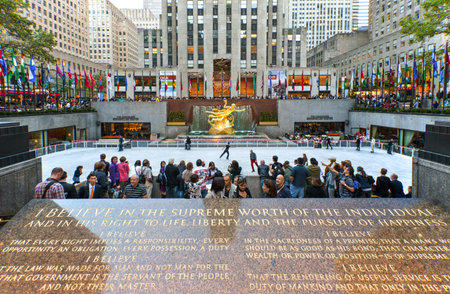 New York, U.S.A. - October 8, 2010: Manhattan, tourists in Rockefeller Centerのeditorial素材
