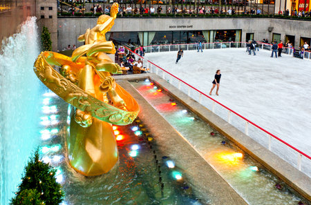 New York, U.S.A. - October 8, 2010: Manhattan, ice skaters in Rockefeller Centerのeditorial素材