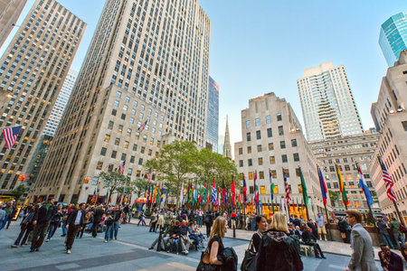 New York, U.S.A. - October 8, 2010: Manhattan, people  in Rockefeller Center areaのeditorial素材