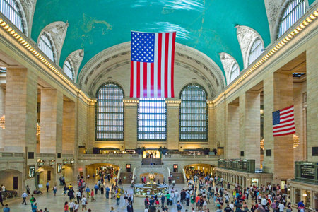 New York, U.S.A. - July 6, 2009: Manhattan,crowd in the Central Station hallのeditorial素材