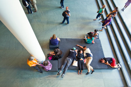 New York, U.S.A. - July 9, 2009: Manhattan.people in the rest area of the MoMAのeditorial素材
