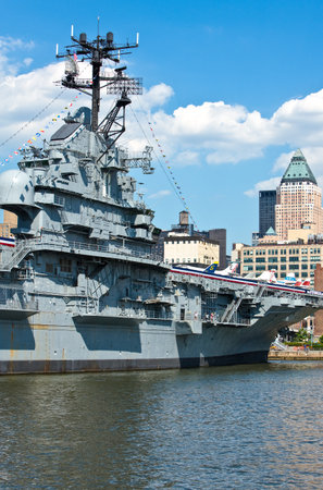 New York, U.S.A. - July 6, 2009:  Manhattan,Pier 83,the aircraft carrier Intrepid transformed in museumのeditorial素材