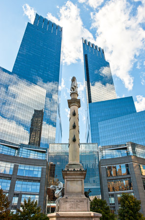 New York, U.S.A. - October 7, 20010: Manhattan, the Trump towers and Columbus monument in  Columbus Circleのeditorial素材