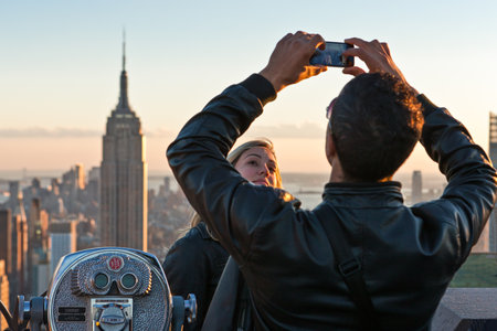 New York, U.S.A. - October 7, 20010: Manhattan, tourists taking pictures from Top of the Rockのeditorial素材