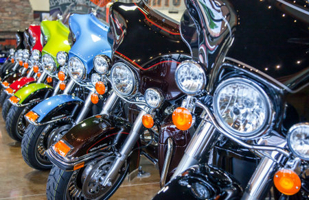Tulsa, U.S.A. - May 19, 2011: Oklahoma, Route 66, details of motorcycles in the big Harley Davidson storeのeditorial素材