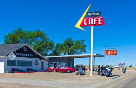 Adrian, U.S.A. - May 21, 2011: Texas, the Mid Point Cafe on the Route 66のeditorial素材