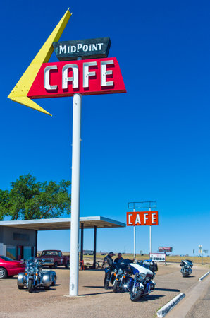 Adrian, U.S.A. - May 21, 2011: Texas, the Mid Point Cafe on the Route 66のeditorial素材