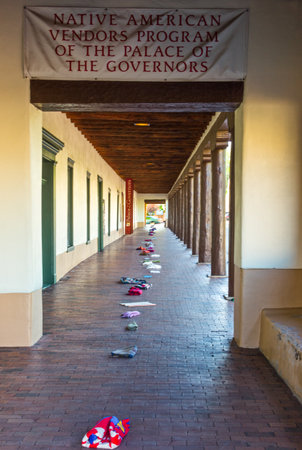 Santa F, USA - May 22, 2011: New Mexico, Route 66, the Governor Palace arcadeのeditorial素材