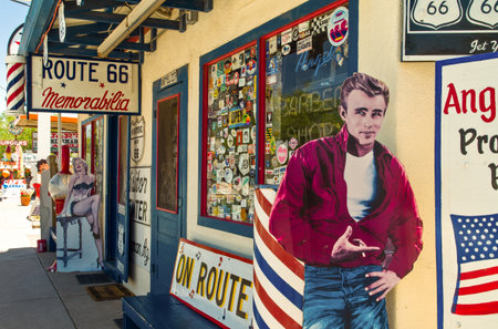 Seligman, U.S.A. - May 25, 2011: Arizona,  vintage signs and stores on the Route 66のeditorial素材