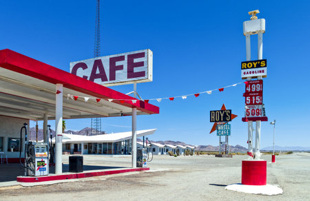 Amboy, U.S.A. - May 27, 2011: California, the vintage Roy's motel and cafe on the Route 66