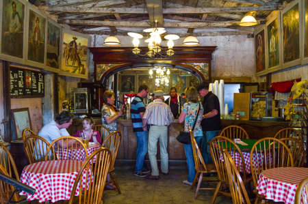 Calico, U.S.A. - May 28, 2011: California, people in a bar restaurant in the old mine town near the Route 66のeditorial素材