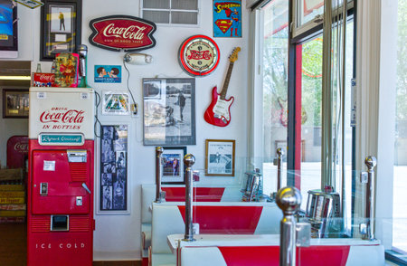 Gallup, U.S.A. - May 23, 2011: New Mexico,  signs and decorations in a vintage style restaurant  on...