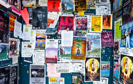 Flagstaff, U.S.A. - May 24, 2011: Arizona, small posters and ads at a bus stop on the Route 66, Flagstaffのeditorial素材