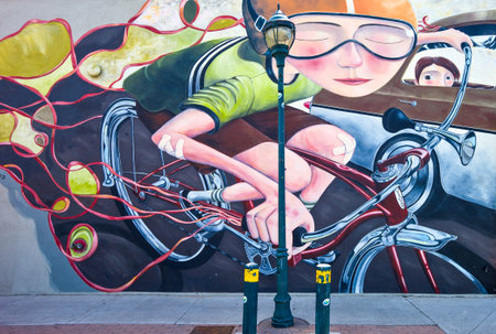 Flagstaff, U.S.A. - May 24, 2011: Arizona,  mural painting on the Route 66のeditorial素材