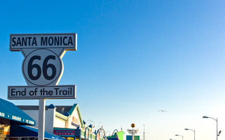 Los Angeles, U.S.A. - May 29, 2011: California, Santa Monica beach, the end of the Route 66