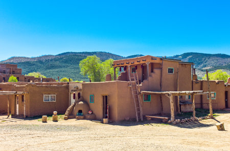 Taos, U.S.A. - May 22, 2011: The ancient houses of the restored native puebloのeditorial素材
