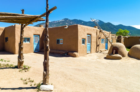 Taos, U.S.A. - May 22, 2011: The ancient houses of the restored native pueblo