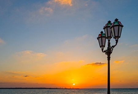 Abu Dhabi.  a stret lamp at sunset in the  Breackwater areaの写真素材