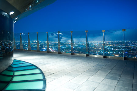 Rijadh,  Saudi Arabia - November 14, 2007:  Night view of the city from the Al Faisaliah tower...