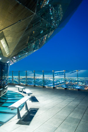 Rijadh,  Saudi Arabia - November 14, 2007:  Night view of the city from the Al Faisaliah tower terrace.のeditorial素材