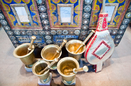 Riyadh,  Saudi Arabia - November 29, 2008: Traditional crafts in the Al Thumairi souq in Al Bathaa district.のeditorial素材