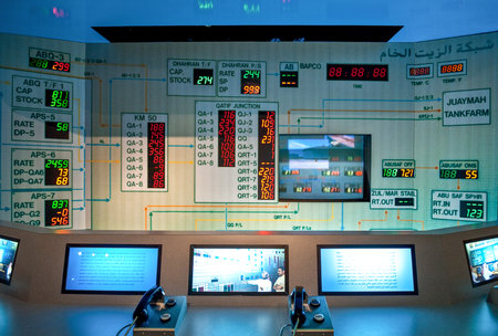 Dammam, Saudi Arabia - November 17, 2008:  A controll panel in the Aramco exibition centre-のeditorial素材