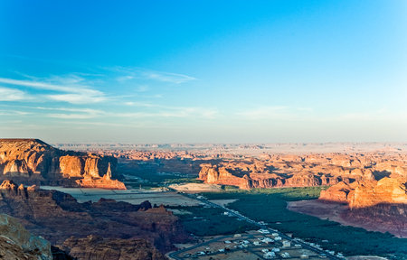 Saudi Arabia, sunset on Madain Saleh valleyの写真素材