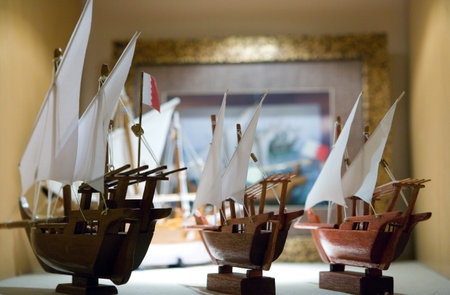 Manama, Bahrain - December 7, 2006: Traditional boat models for sale in the National Museumのeditorial素材