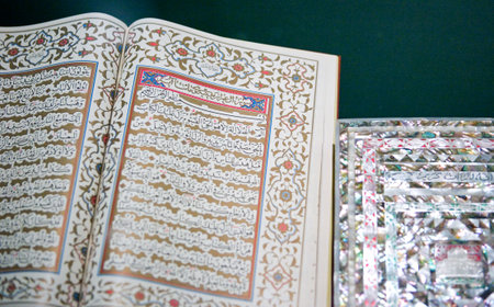Manama, Bahrain - January 11, 2007:  An old Koran book in the National Museum.のeditorial素材