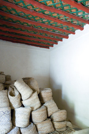 Bahrain, Al Jasra, baskets for the collection of dates in the house where was born the Emir of Bahrainの写真素材