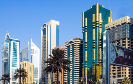 Dubai, U.A.E. - November 15, 2006:  The beautifull architectures of the business area of the  Sheik Zaied Road.のeditorial素材