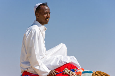 Dubai, U.A.E. - February 18,  2007: A camel racing trainer in the outskirts of the cityのeditorial素材